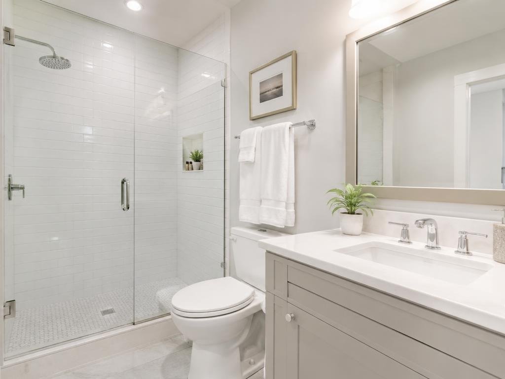 Sparkling clean bathroom with glass shower screen