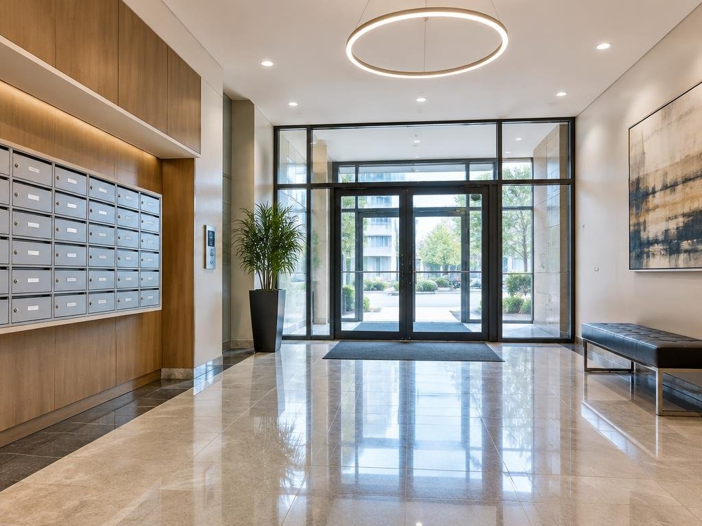 Clean, bright building foyer